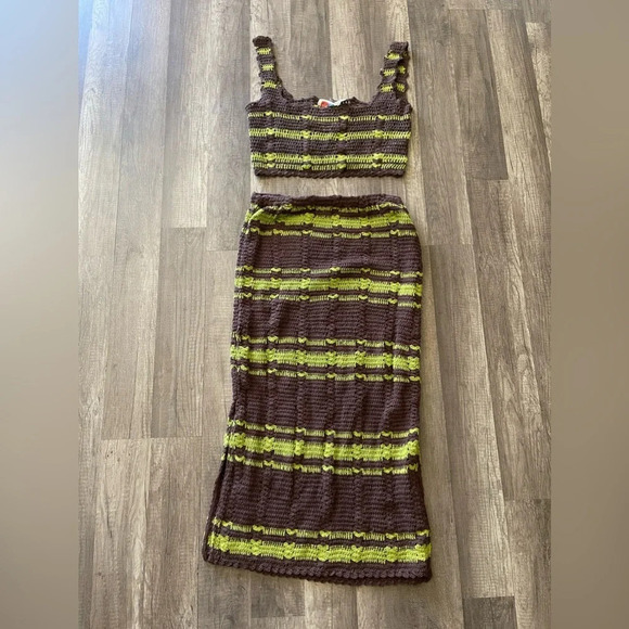 FREE PEOPLE Beach Cover up DONNI Sweater Set Crochet Skirt size small - Picture 6 of 11